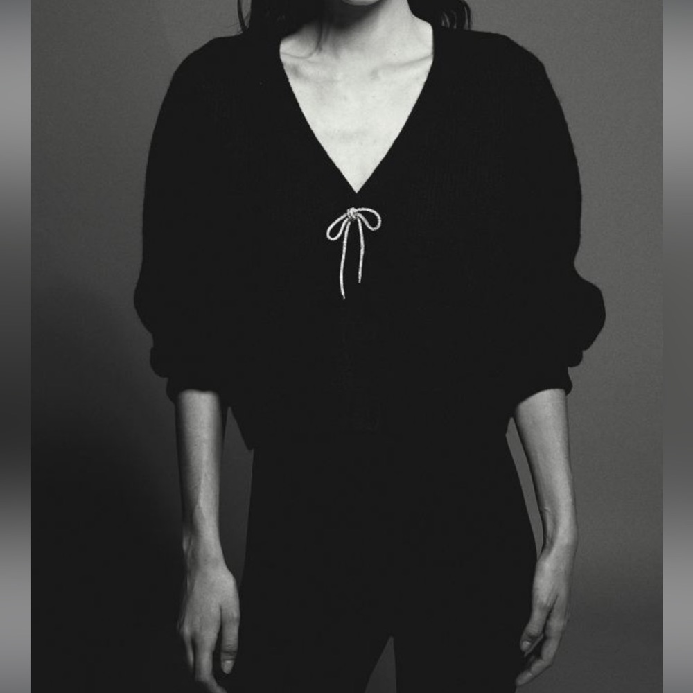 H&M Rhinestone Bow Cardigan Black in Size S